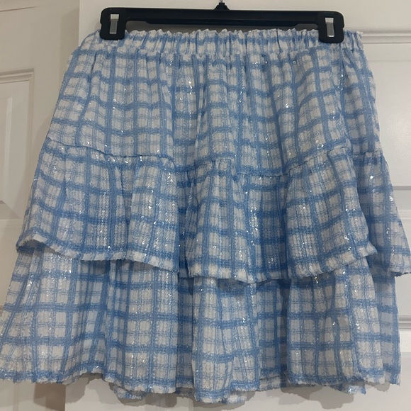 English Factory Light Blue Checkered Mini Skirt - Picture 3 of 3